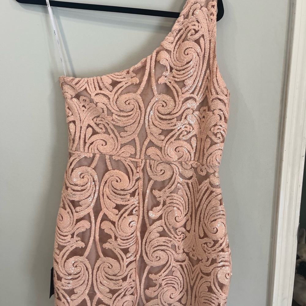 Lulus- Elegant One-Shoulder Lace Dress size Med- NWT Pink colored - Picture 5 of 5